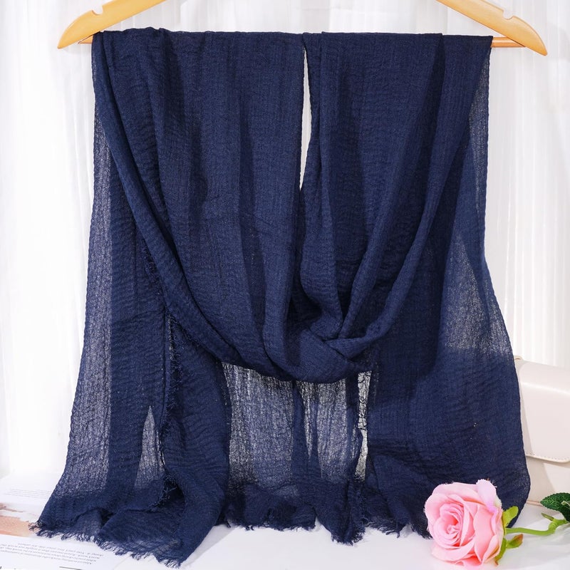 Nydotd Women Summer Cotton Linen Scarf Crinkle Long Beach Shawl Wrap hijab with Fringe - Image 4